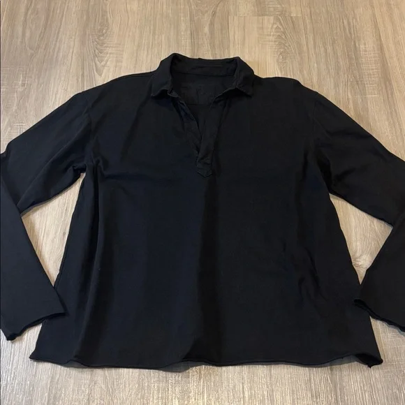 Frank & Eileen Patrick Henley Popover Heritage Jersey Cotton Top in black - Picture 5 of 16